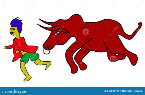 Cartoon Illustration of a Boy Being Chased by a Bull Stock Illustration - Illustration of chased ...