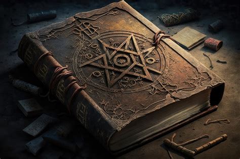 Premium Photo | A worn and tattered old book with mysterious symbols and runes on the cover