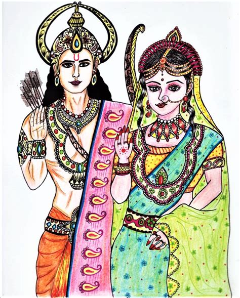 Lord Rama and Mata Sita drawing | God art, Celebrity drawings, Art drawings sketches simple