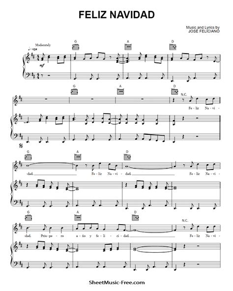 Feliz Navidad Sheet Music Jose Feliciano - ♪ SHEETMUSIC-FREE.COM