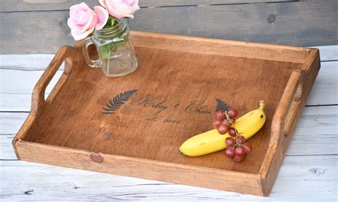 Personalized Serving Tray with Handles | Serving tray wood, Breakfast tray, Personalized serving ...