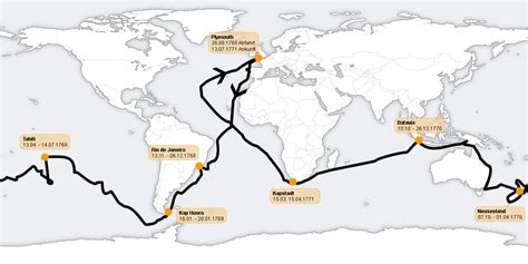 Cook's first voyage spanned from 1768-1771 and set out to chart the transit of Venus across the ...