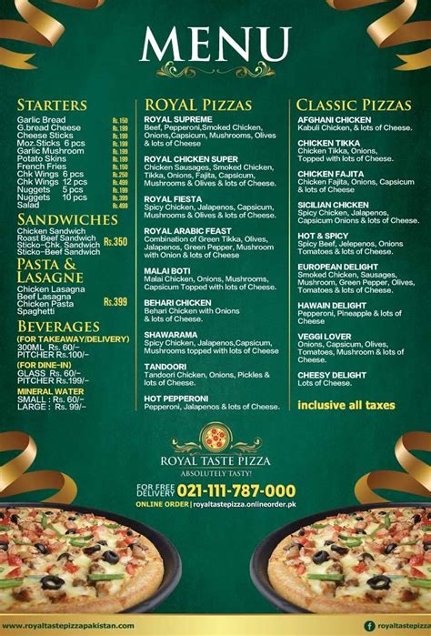 Royal Taste Pizza Menu - Restaurant Menu