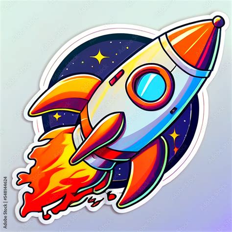 rocket in space cartoon illustration Stock Illustration | Adobe Stock