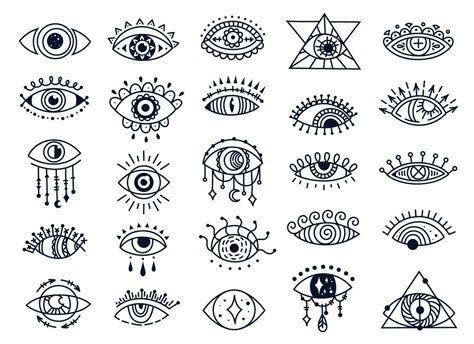 Mystic evil eyes doodles, spiritual turkish eye symbol. Hand drawn esoteric magic eye ...