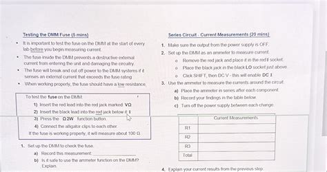 Testing the DMM Fuse (5 mins) Series Circuit - Current Measurements... | Course Hero