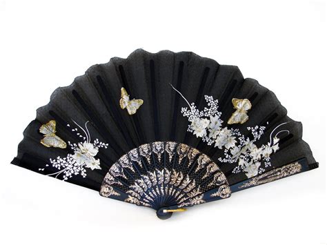 Black Slab Folding Hand Fan with Picture of Flowers and Butterflies-black - Walmart.com