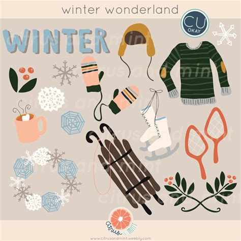 Winter Wonderland Digital Clip Art 15 Hand Drawn Illustrations ...