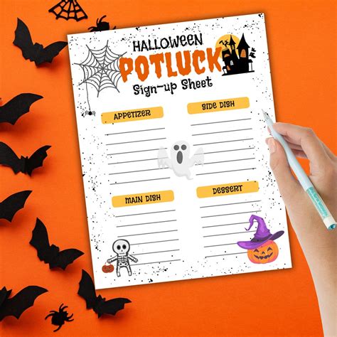 Halloween Potluck Sign up Sheet, Potluck Sign up Sheet, Potluck Sign up Form, Halloween ...