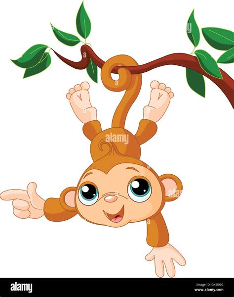 Cartoon Baby Monkey Hanging From Tree