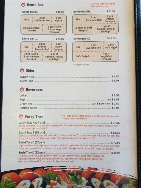 Menu at Mr.Sushi restaurant, Prince George