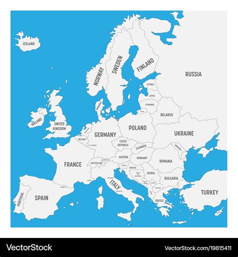 Map of europe with names of sovereign countries Vector Image