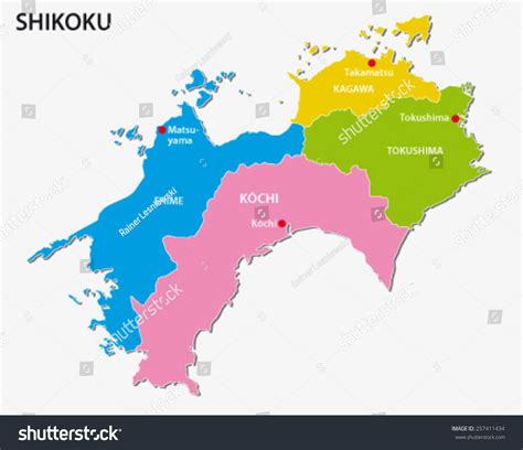 Shikoku Region Map: vector de stock (libre de regalías) 257411434 | Shutterstock