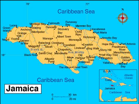 1 Map of Jamaica showing major cities. Insert shows Jamaica relative to... | Download Scientific ...