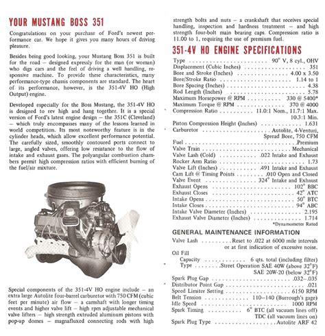 1971 Mustang Boss 351 Specs Booklet