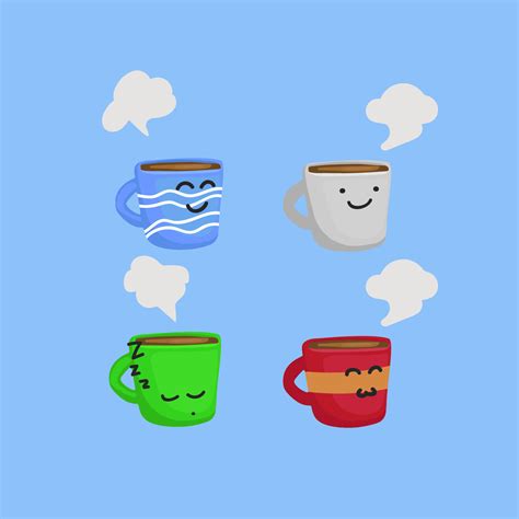 Happy funny coffee mug vector character illustration set 15563254 ...