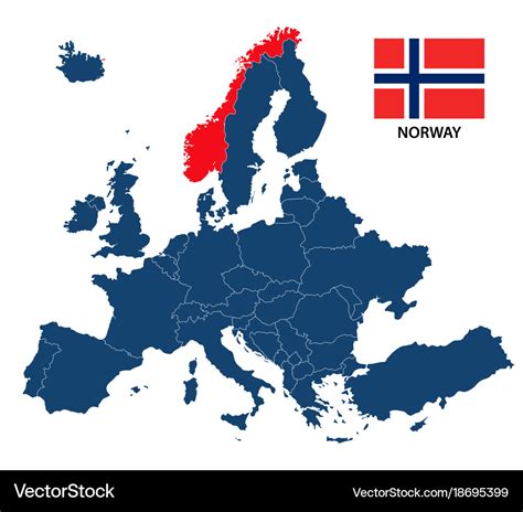 Map of europe with highlighted norway Royalty Free Vector