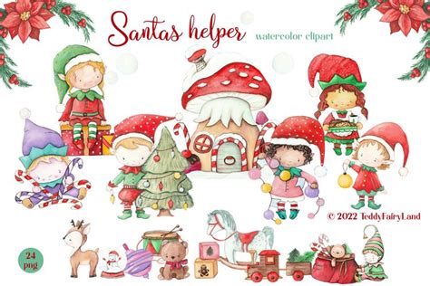 Santa Claus helpers. Elf Clipart. Christmas set. (2140392)