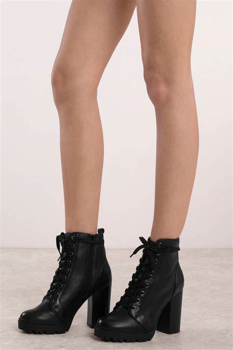 Laurie Leather Lace Up Heeled Booties in Black - $69 | Tobi US