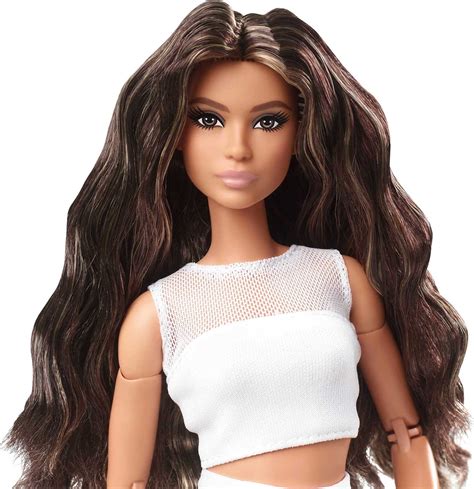 Barbie Signature Barbie Looks Doll (Brunette Wavy Hair) Fully Posable Fashion Doll Wearing White ...