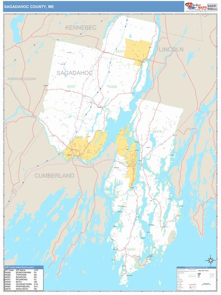 Sagadahoc County, Maine Zip Code Wall Map | Maps.com.com