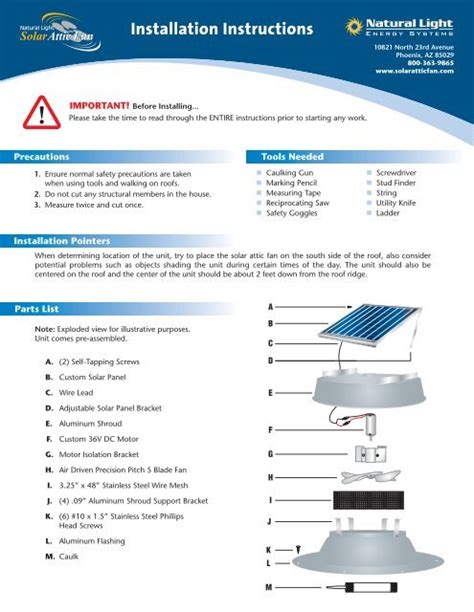 Installation Instructions - Natural Light Solar Attic Fans