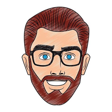 Man face pop art cartoon scribble. Man face with glasses and beard pop art cartoon vector ...