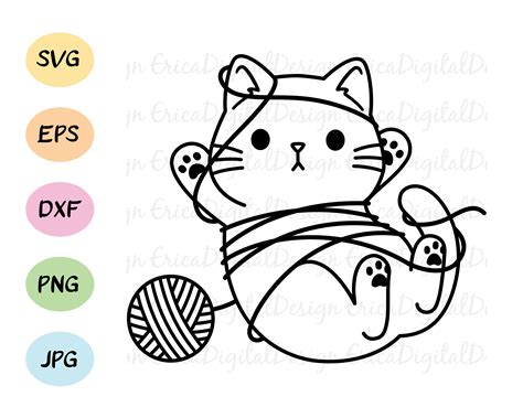 Cat SVG Cute cat with yarn ball cutting file Kitty cuttable | Etsy