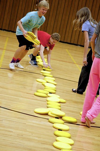 Game: Frisbee dodgeball! Rules: Line up opposing teams, facing each ...