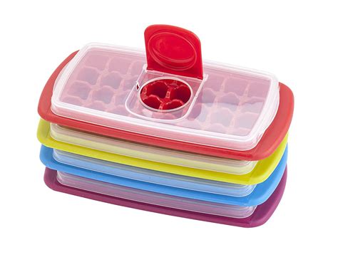 Mini Ice Cube Tray with Lid and Flip & Fill Tabs, Assorted Colors, Protect yourself from spills ...