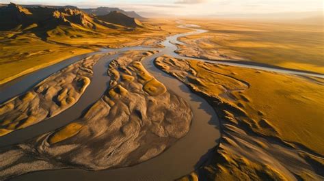 Premium AI Image | A river runs through a desert landscape.