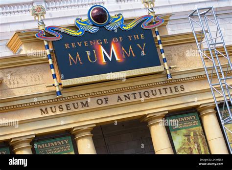 Revenge of the Mummy Museum of Antiques Ride, exterior, Universal Studios, Orlando, Florida,USA ...