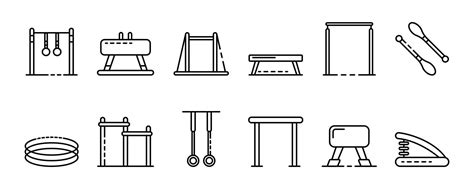 Gymnastics equipment icons set, outline style 8845323 Vector Art at ...