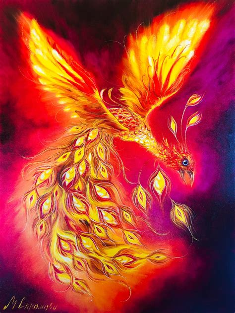 Firebird art fantastic phoenix art flame bird abstraction | Etsy