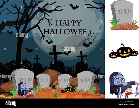 Halloween theme with zombie in graveyard illustration Stock Vector Image & Art - Alamy