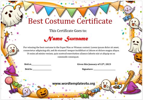 Best Costume Certificate Templates - Word Templates