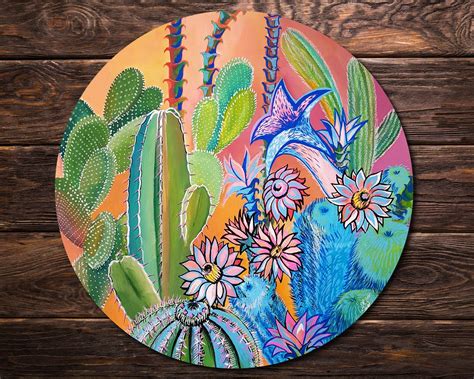 Excited to share the latest addition to my #etsy shop: Cacti Psychedelic Art, Round Canvas ...