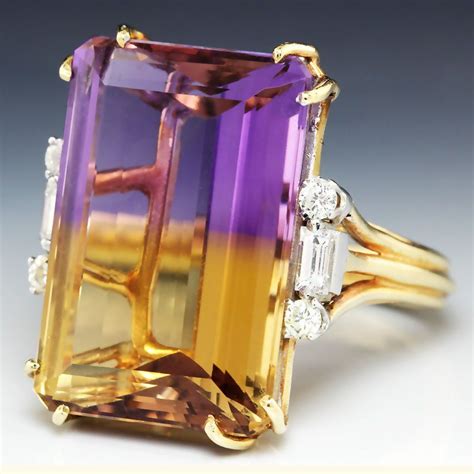 Estate 23.34ctw Large Ametrine & Diamond Cocktail Ring in 14kt Yellow Gold | Diamond cocktail ...