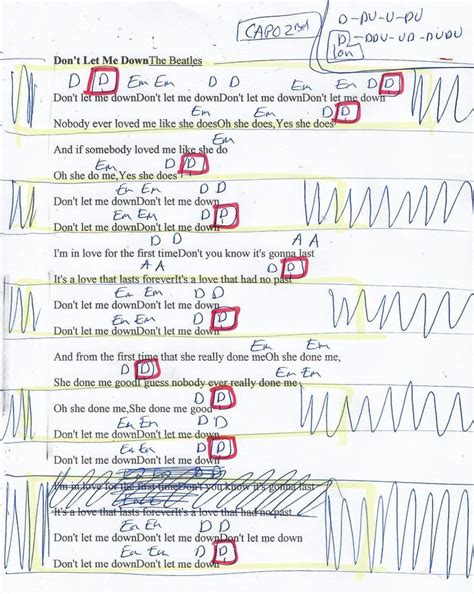 Don't Let Me Down (The Beatles) Guitar Chord Chart - Capo 2nd Fret ...