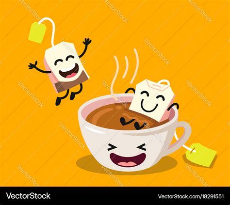 Cute cartoon cup of tea with happy tea bags Vector Image