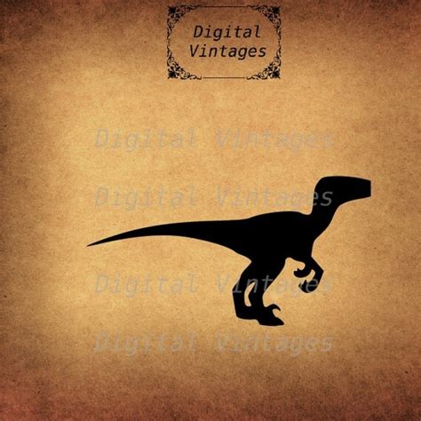 Velociraptor Raptor Dinosaur Silhouette Vintage Antique