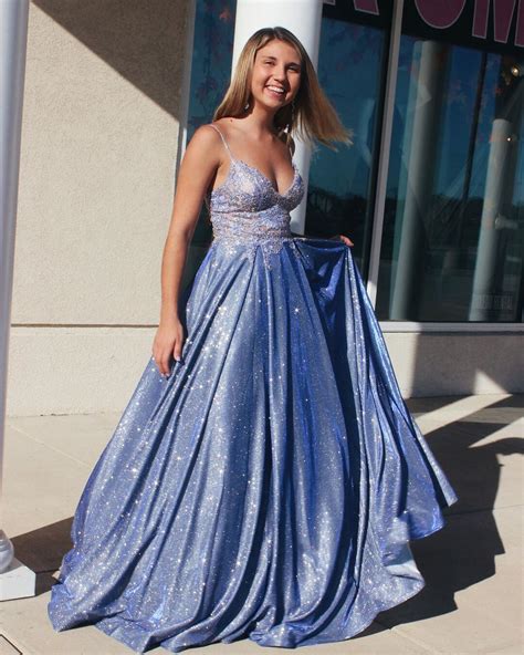 Blue Tulle Appliques A-Line Long Sparkle Prom Dress with Pockets JKS86 – Anna PromDress