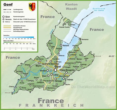 Canton of Geneva map with cities and towns - Ontheworldmap.com