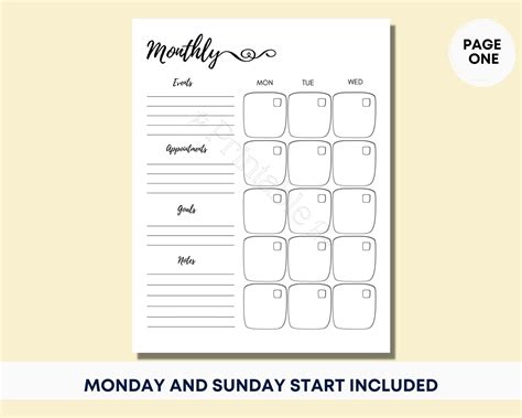 Minimalist Monthly Planner Printable Month Organizer Work - Etsy