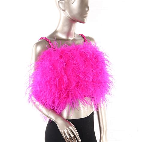 hot pink color fashion fluffy ostrich feather tops elastic straps crop top feather prom cocktail ...