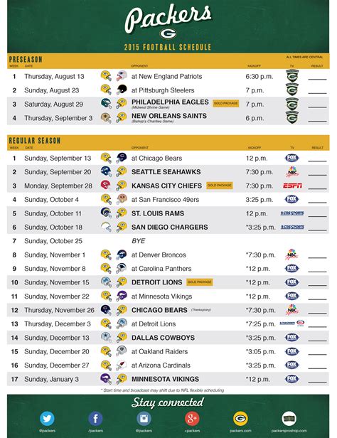 Printable Packer Schedule 2024-25