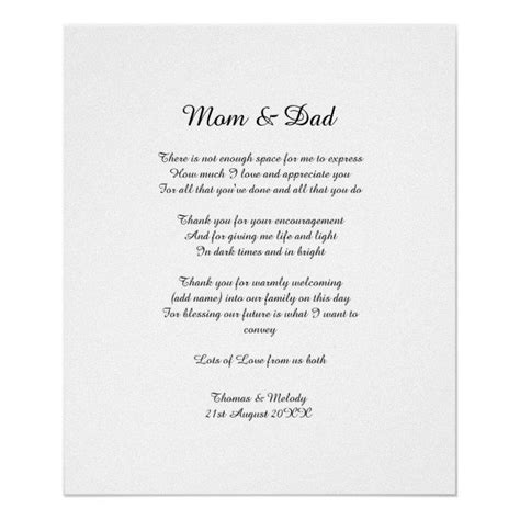 Poem Parents Bride Groom Wedding Thank You Gift Poster | Zazzle | Wedding thank you gifts, Thank ...