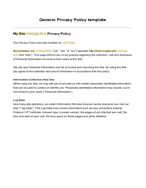 Generic Privacy Policy Template Free Download