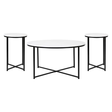Emma And Oliver Marble Finish Table Set With Matte Black X Metal Frame ...