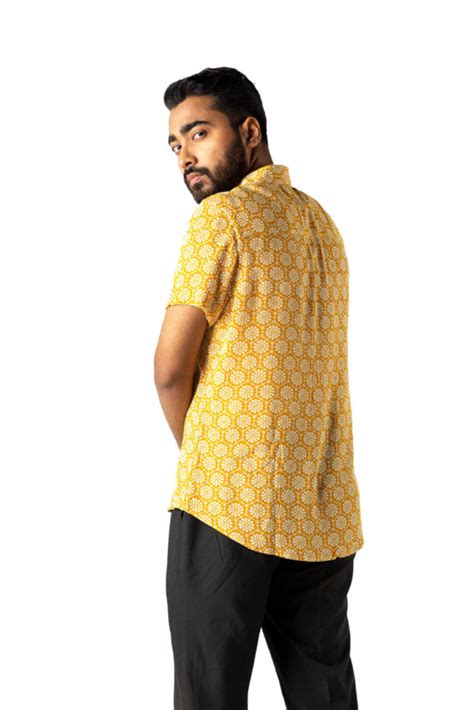 Chrome Yellow Cotton Printed Smart Casual Shirt - KAY KRAFT